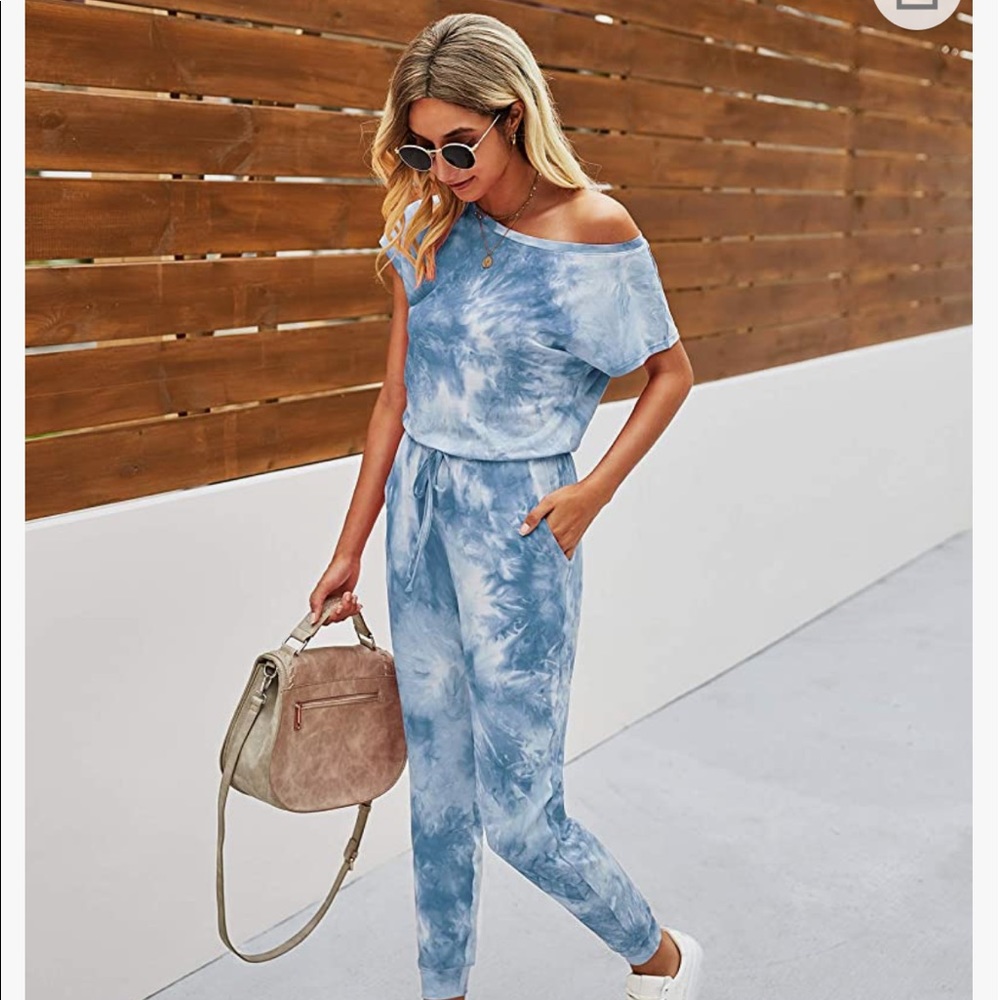 New with tags pretty blue & white jumpsuit. - Picture 4 of 8